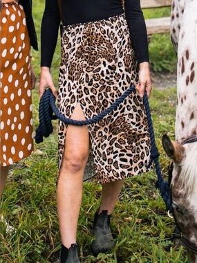 Tilda Kimono Leopard Print Midi Skirt with Center Front Slit